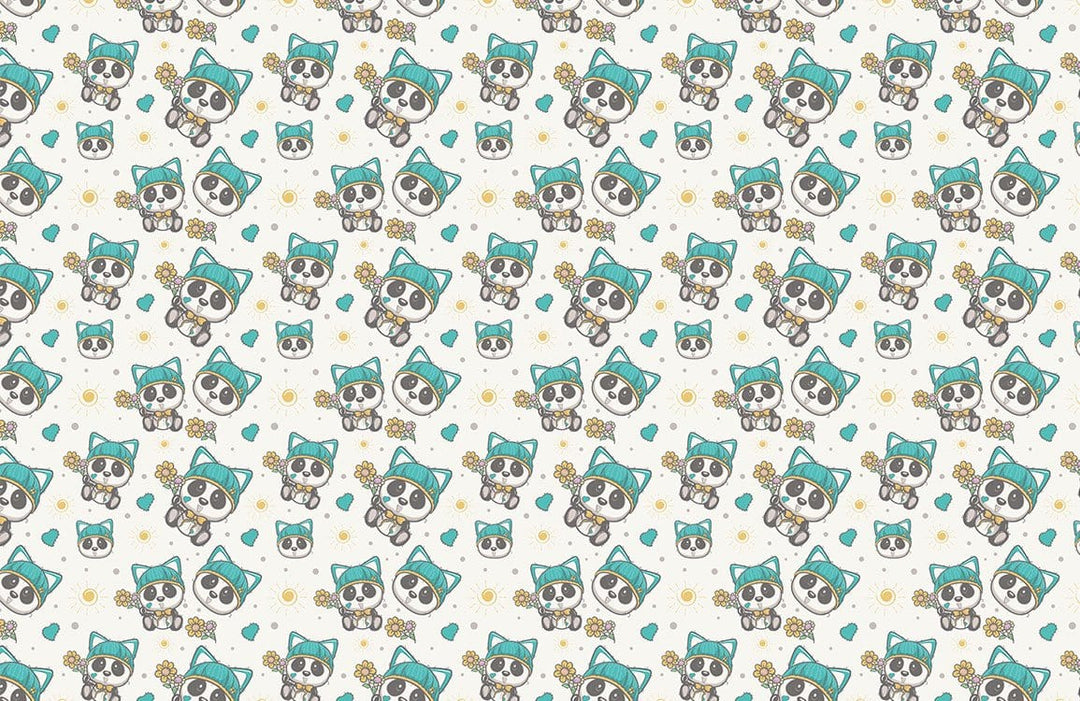 Whimsical Teal and Grey Cartoon Animal Pattern Wallpaper for Kids' Rooms