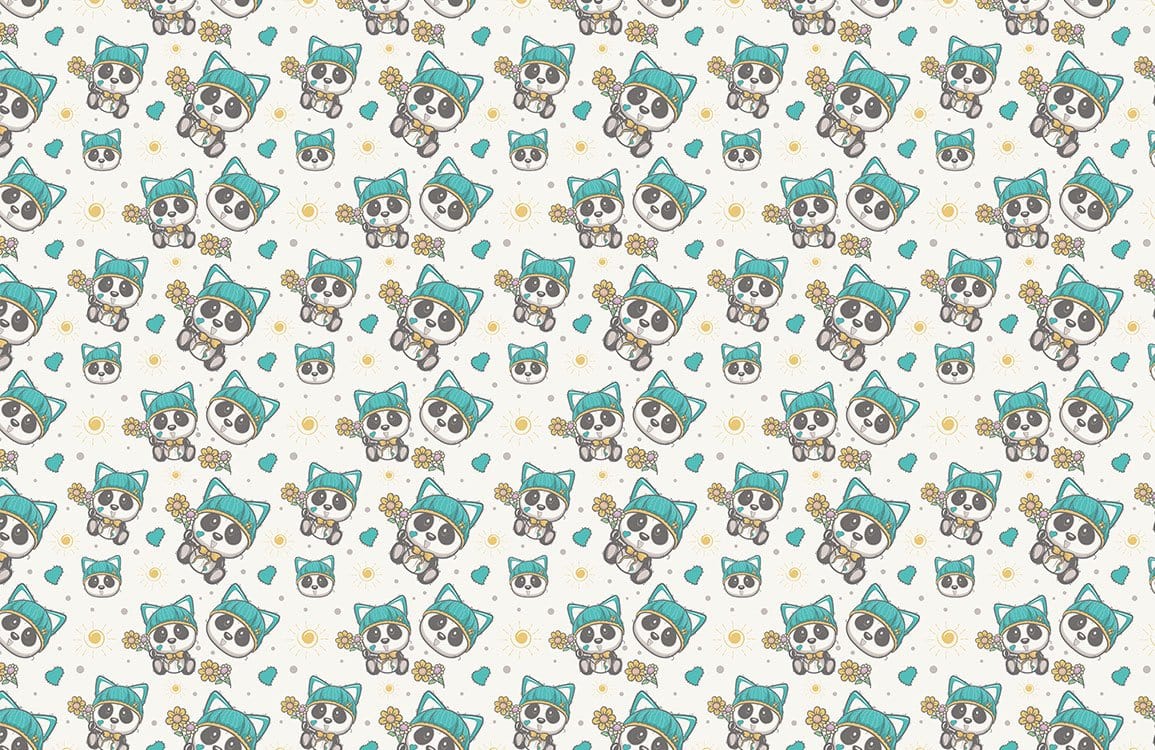 Whimsical Teal and Grey Cartoon Animal Pattern Wallpaper for Kids' Rooms
