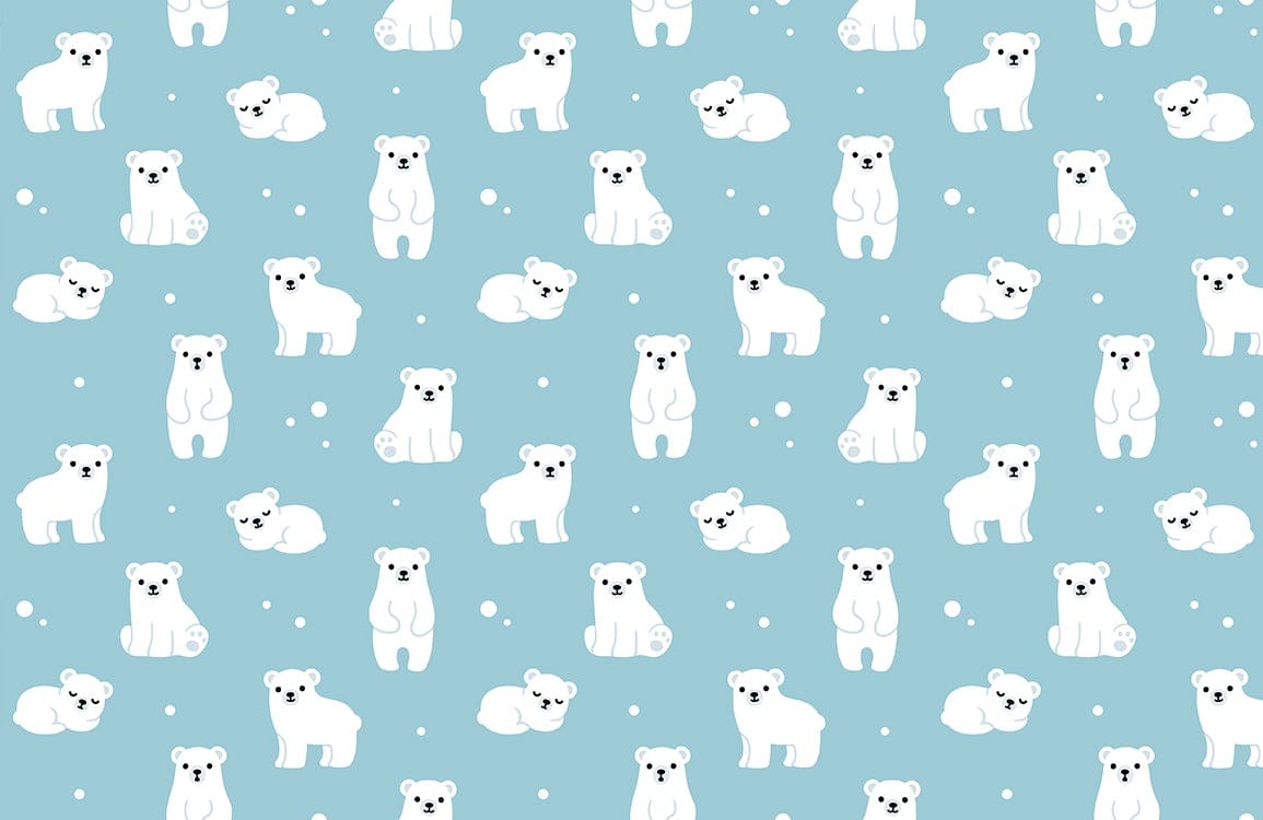Polar Bear Wonderland Blue Children's Nursery Wallpaper Pattern Design