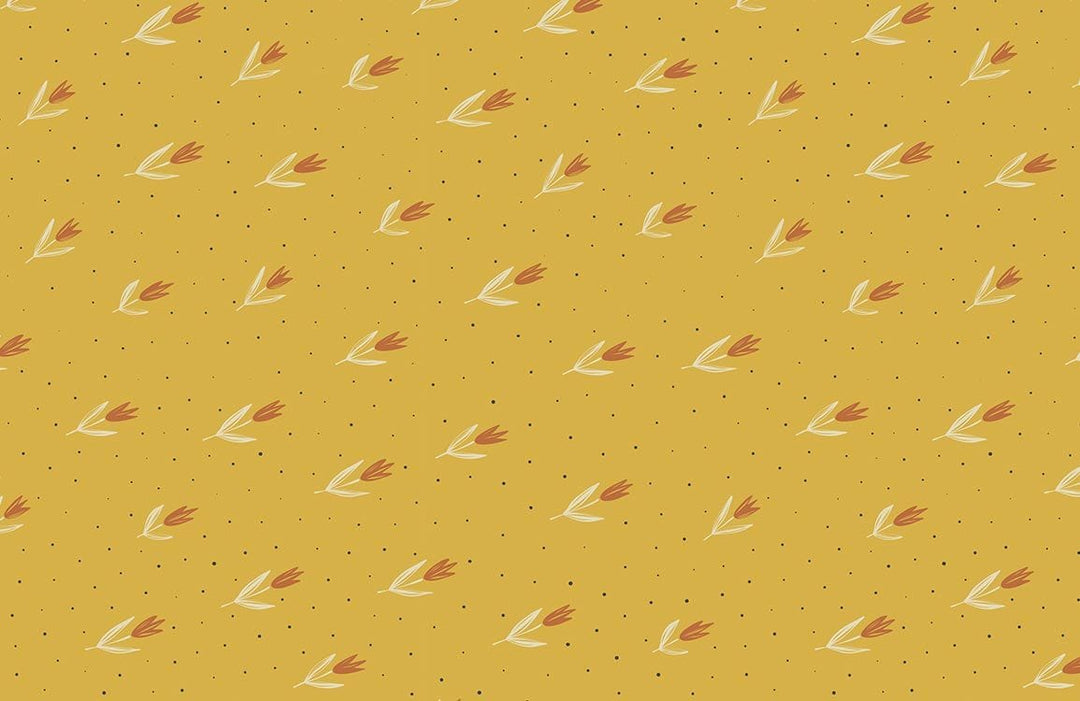 Vintage Mustard Floral Wallpaper with Retro Tulip Pattern Design