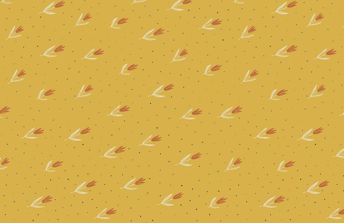 Vintage Mustard Floral Wallpaper with Retro Tulip Pattern Design