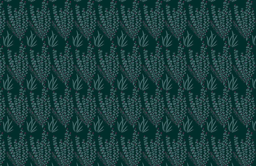 Elegant Botanical Greenery-Themed Dark Floral Pattern Wallpaper Mural