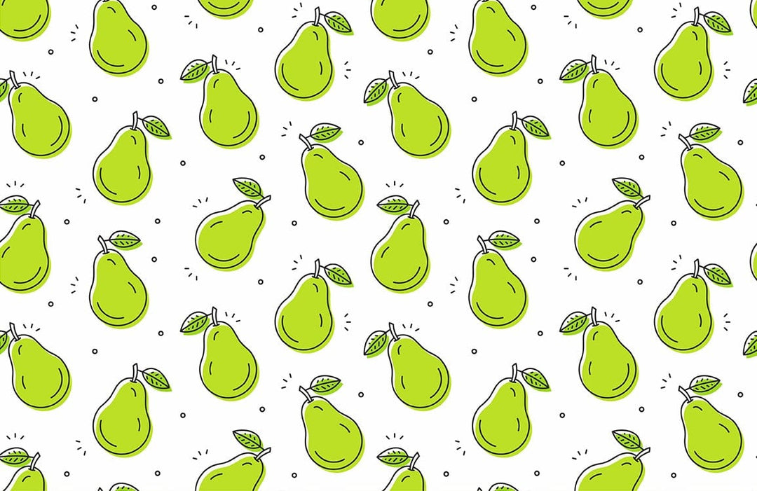 Vibrant Green Pear Pattern Wallpaper: Fresh Fruit Design Decor