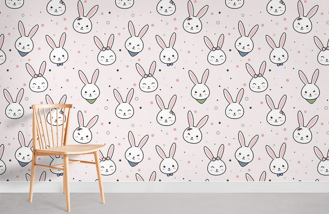 Charming Pastel Bunny Pattern Wallpaper for Playful Nursery Décor