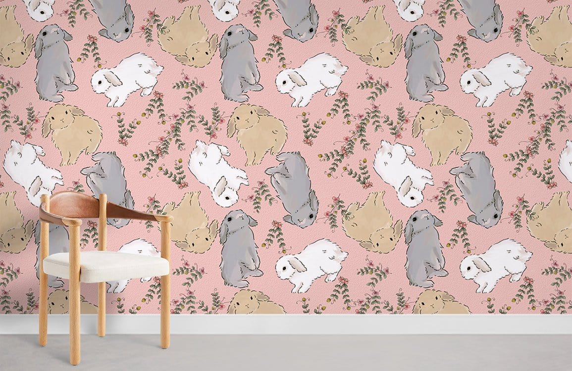 Charming Pastel Bunny Pattern Wallpaper for Nursery or Children's Room