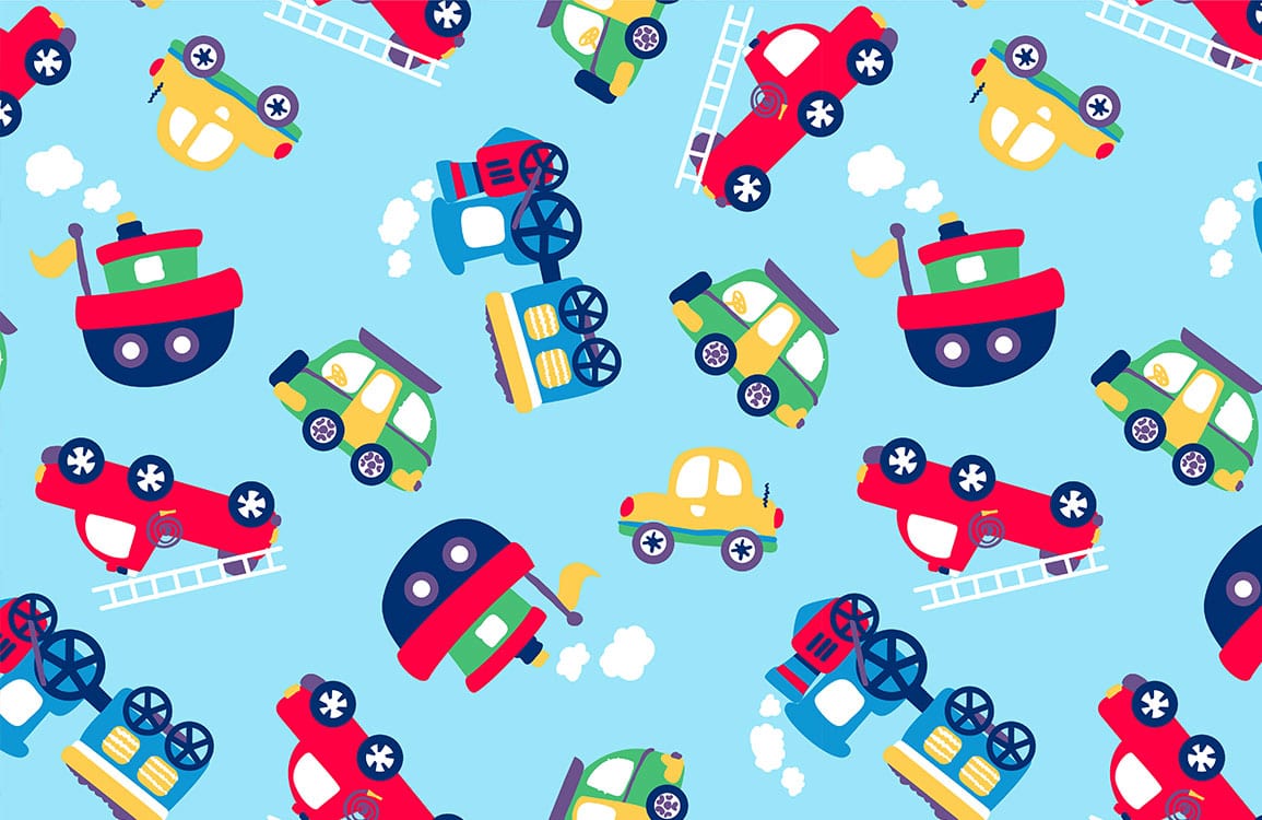 Colourful Vehicles Children's Wallpaper - Playful Transport Theme for Bedrooms