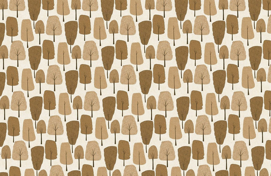 Rustic Autumn Tree Pattern Wallpaper - Brown, Beige and Cream Woodland Design