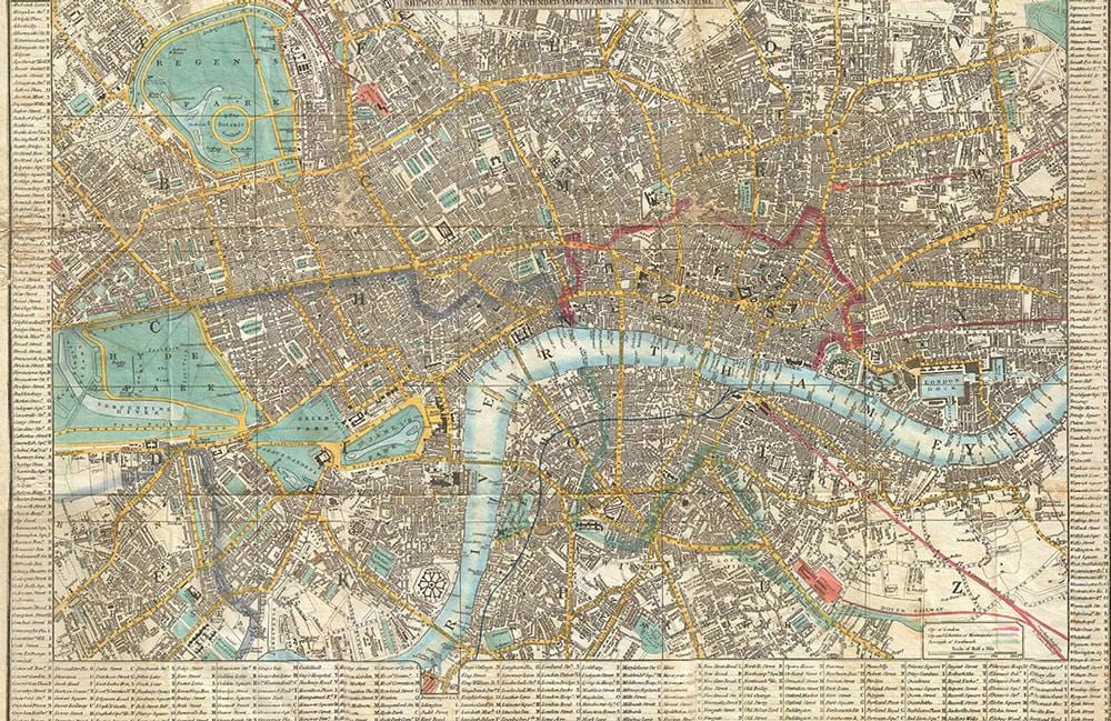 Vintage London Map Mural Wallpaper - Retro Cartography Design in Sepia Tones