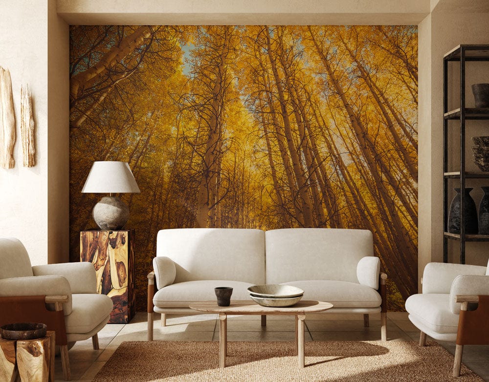 Golden Autumn Forest Wall Mural: Stunning Nature-Inspired Interior Decor Delight