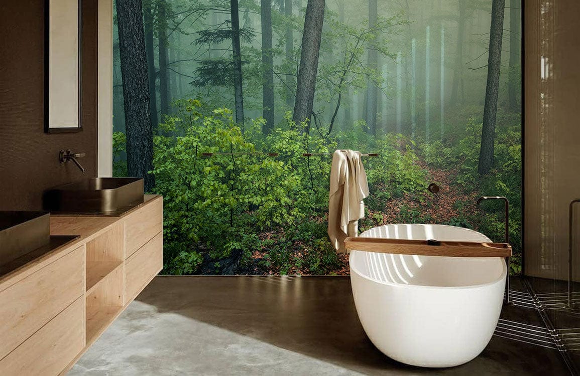 Mystical Misty Forest Green Natural Landscape Mural Wallpaper for ...