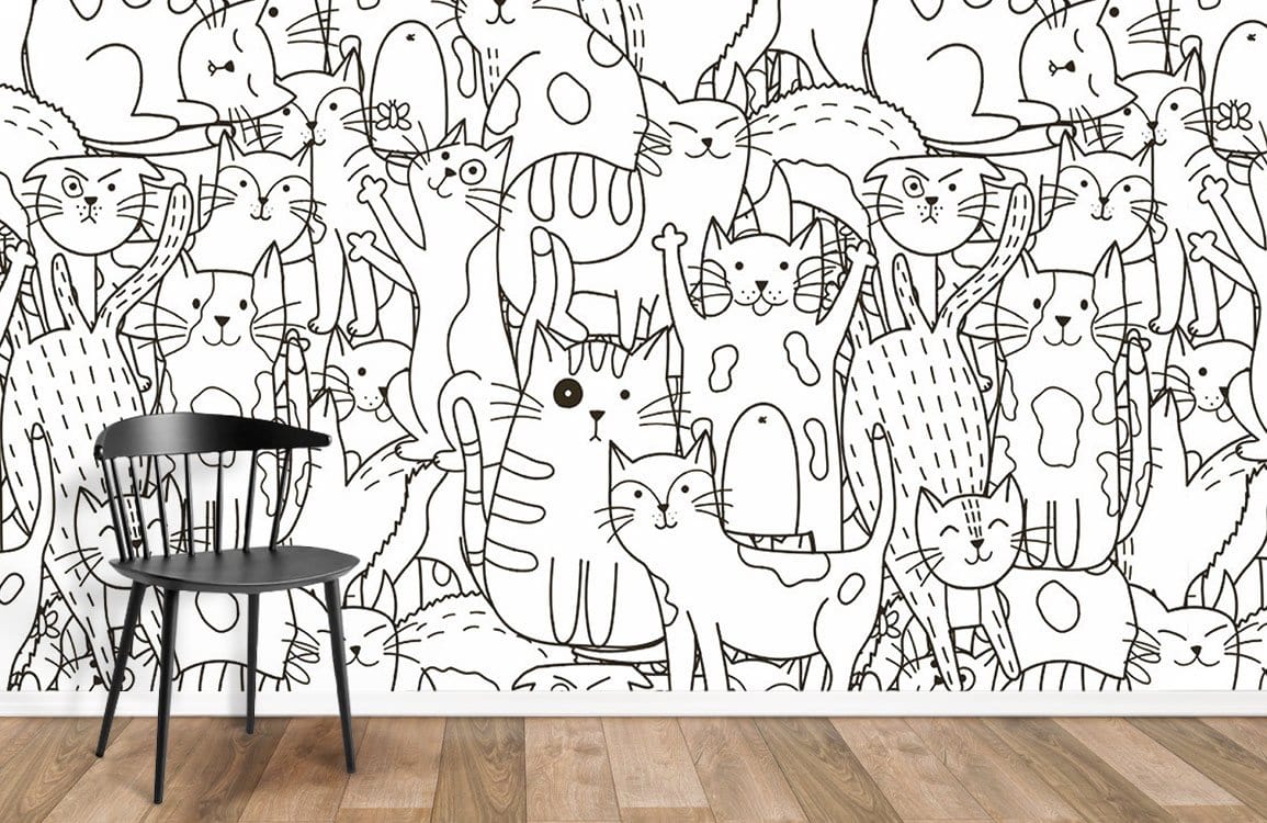 Lots of cute line cats wallpaper mural
