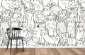 Line Cats Wallpaper Mural