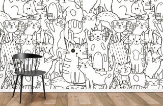 Line Cats Wallpaper Mural