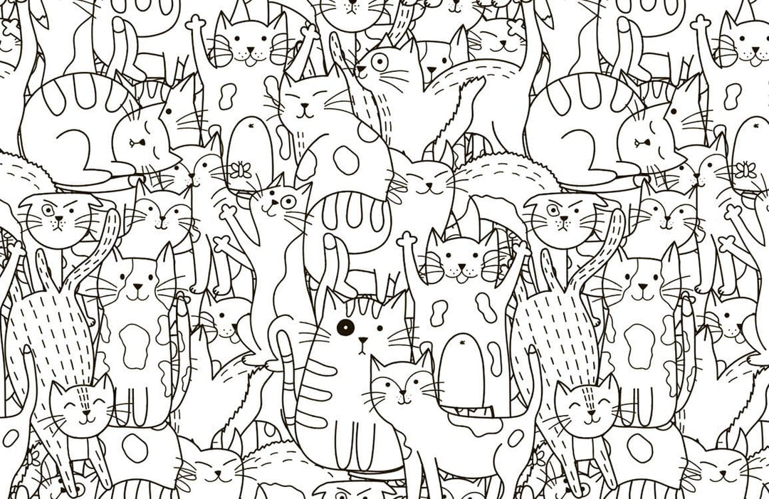 Monochrome Cats Patterned Wallpaper - Whimsical Animal Graphic Design Decor
