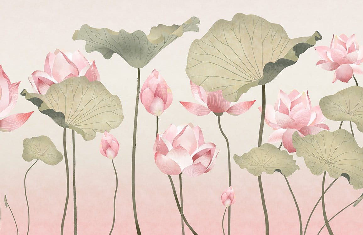 Elegant Pastel Lotus Blossom Mural Wallpaper - Serene Floral Design