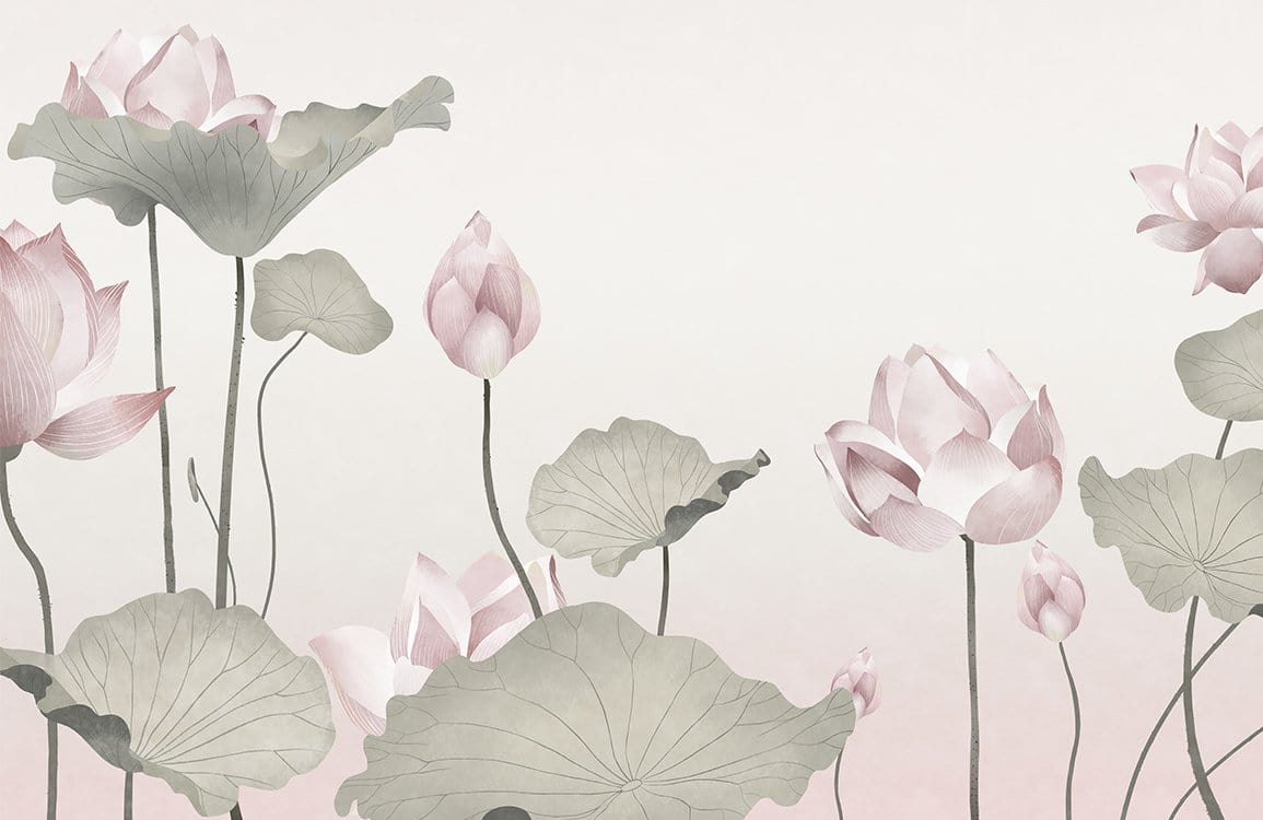 Elegant Pastel Lotus Blossom Mural Wallpaper for Serene Interiors Decor