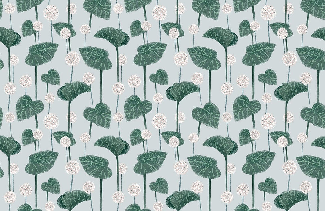 Elegant Green Botanical Leaf and Flower Pattern Wallpaper for Interiors