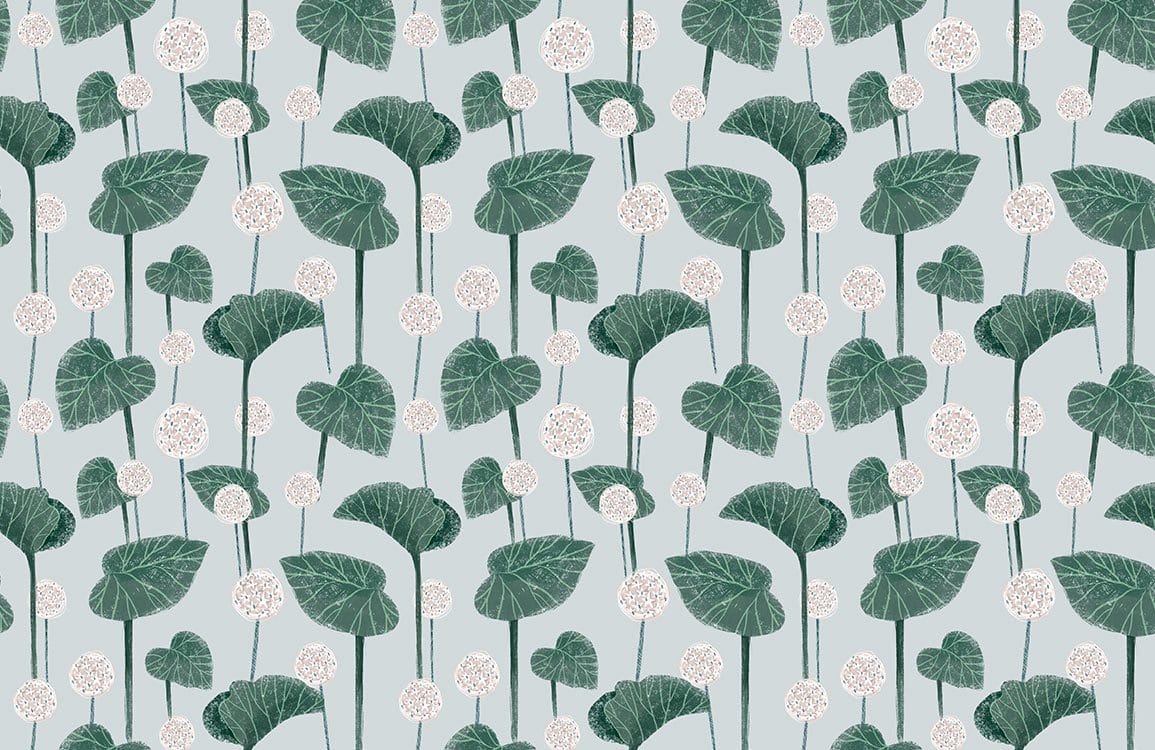 Elegant Green Botanical Leaf and Flower Pattern Wallpaper for Interiors