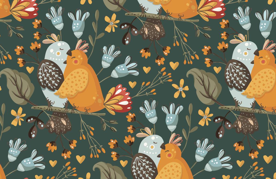 Autumn Harmony Forest Creatures Mural Wallpaper - Cosy Green and Orange Design