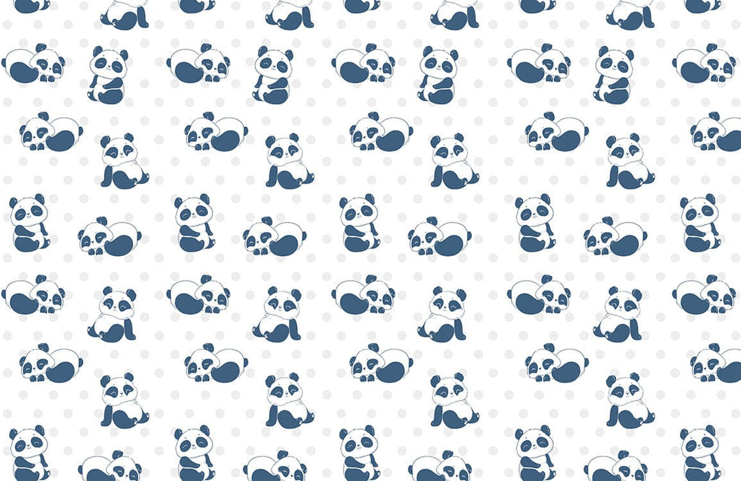 Adorable Blue Panda Pattern Wallpaper for Playful Kids' Room Decor