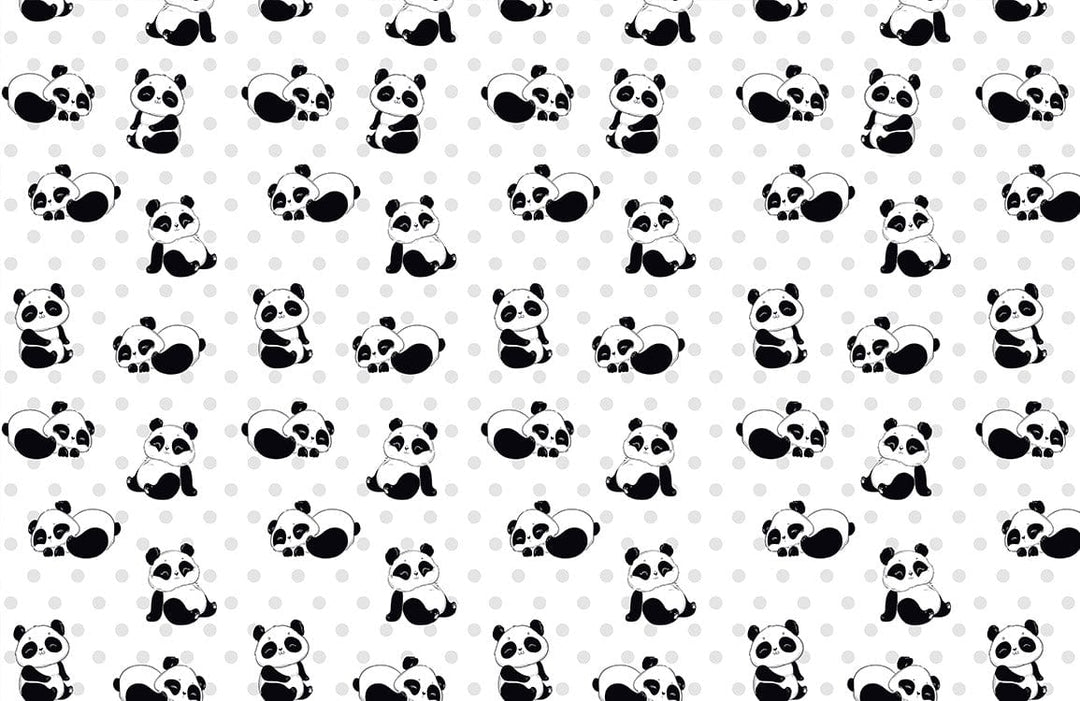 Cheerful Black and White Panda Polka Dot Children's Nursery Wallpaper