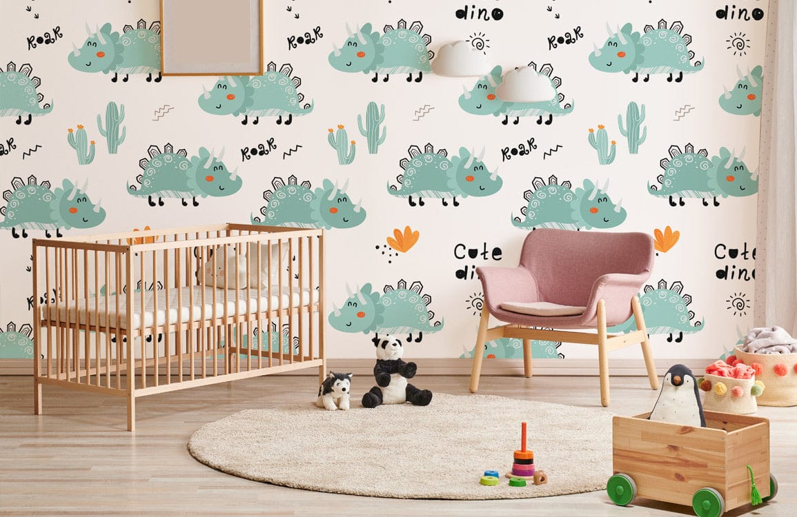 smile dinosaur walking animal wallpaper mural for nursery