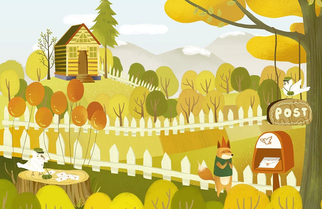 Storybook Woodland Animals Mural Wallpaper Featuring Autumn Colours and Playful Design