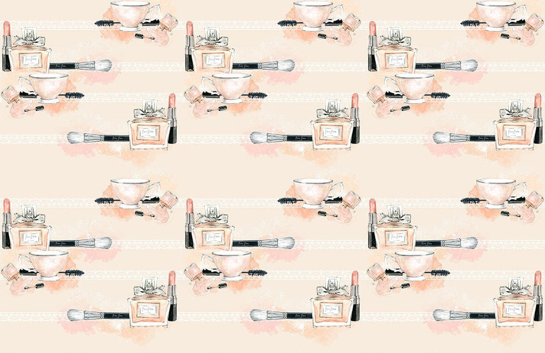 Chic Make-Up Artistry Patterned Wallpaper - Watercolour Pastels and Neutrals Design
