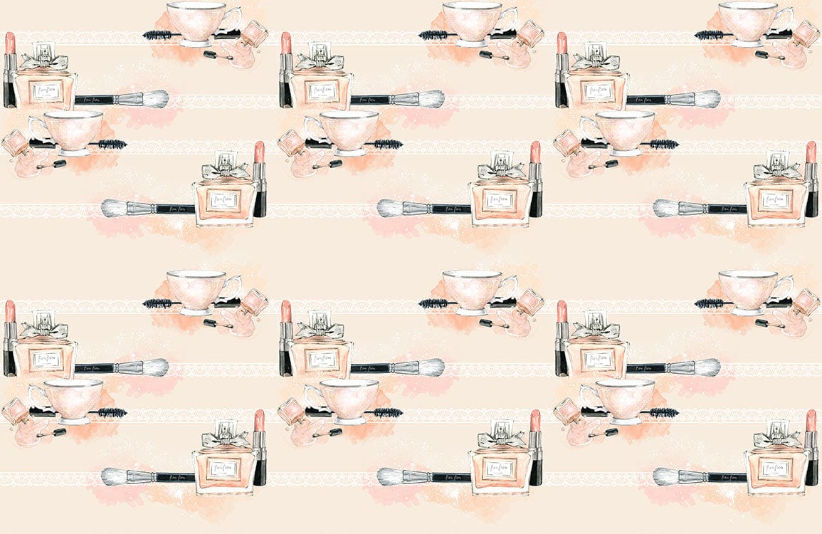 Chic Make-Up Artistry Patterned Wallpaper - Watercolour Pastels and Neutrals Design