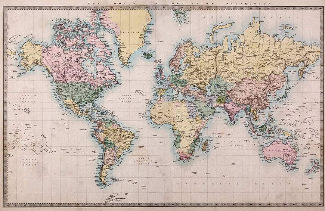 Vintage World Map Mural Wallpaper in Sepia for Classic Home Decor