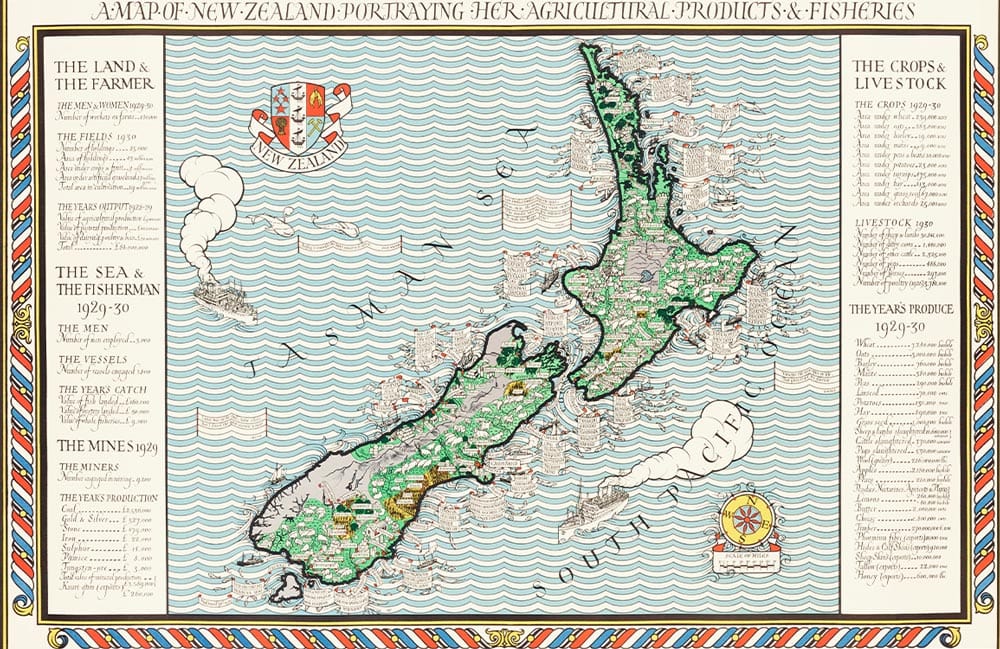 Vintage New Zealand Map Mural Wallpaper, nautical style print for classic decor, wall mural design.