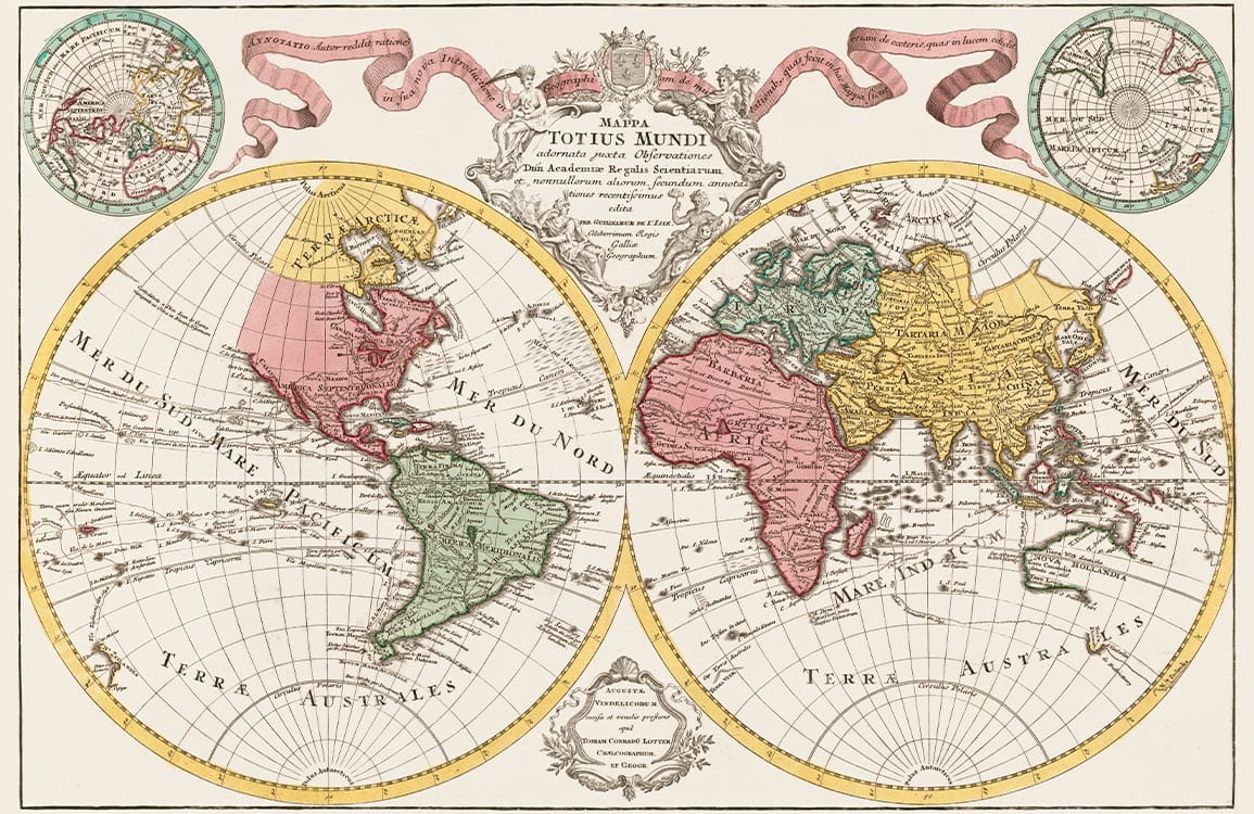 Vintage World Map Mural Wallpaper with Antique Colours and Classic Design