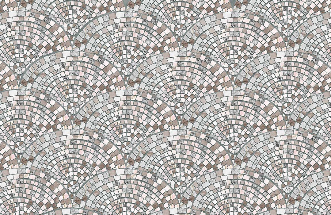 Elegant Mosaic Fan Pattern Wallpaper in Soft Neutral Tones Design