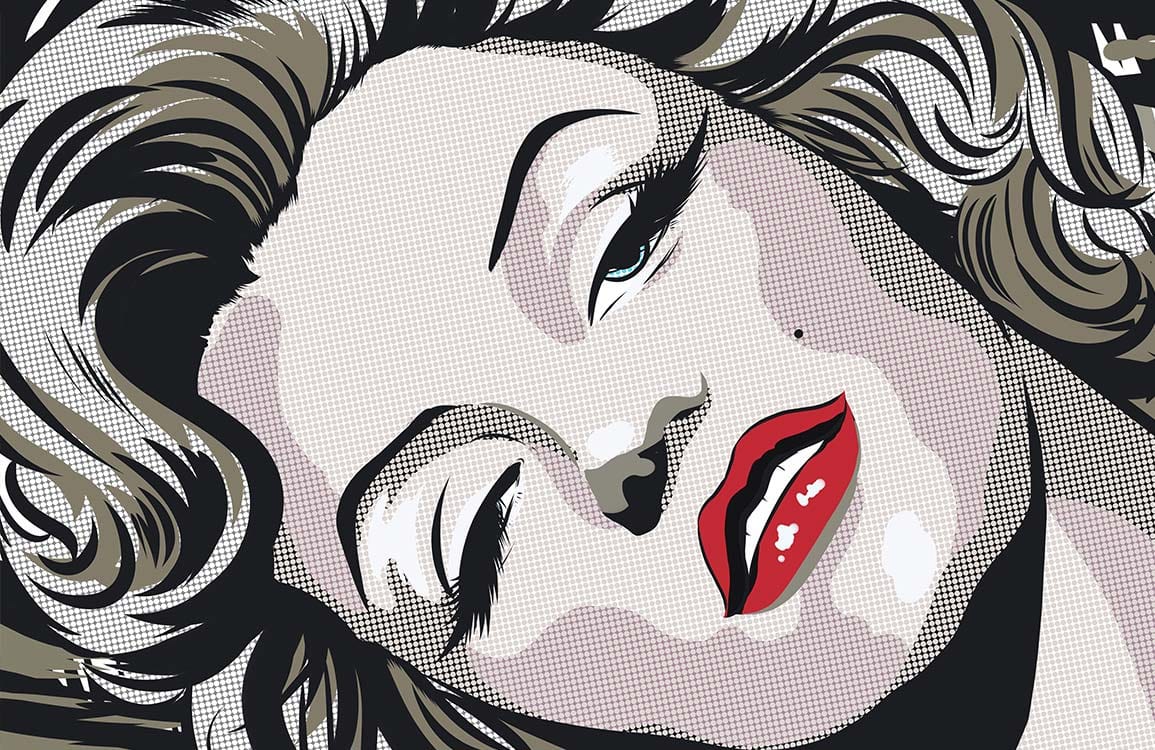 Retro Pop Art Glamour Mural Wallpaper with Vintage Monochrome and Red Palette