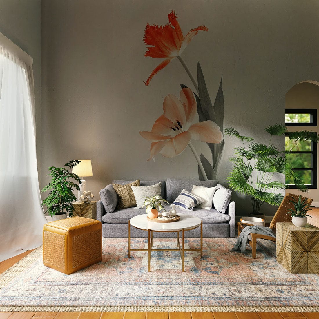 Elegant Orange Tulip Floral Mural Wallpaper - Modern Botanical Design