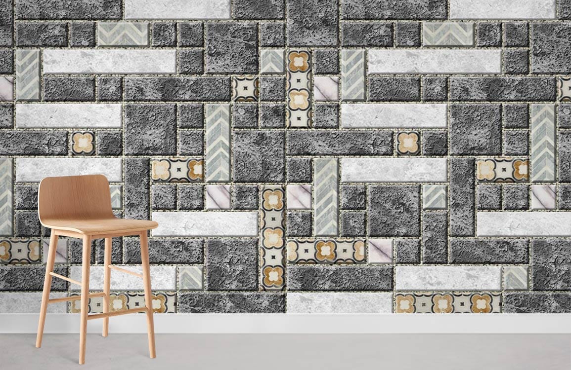 grey and flower maze marble texture wallpaper mural 