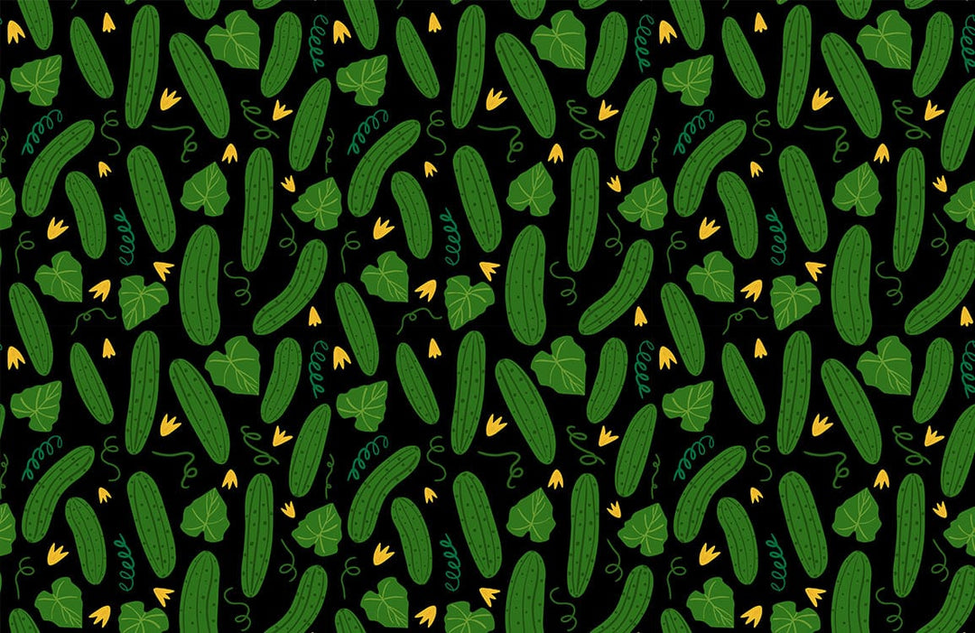 Green Botanical Cucumber Pattern Wallpaper - Vibrant Nature-Inspired Kitchen Décor