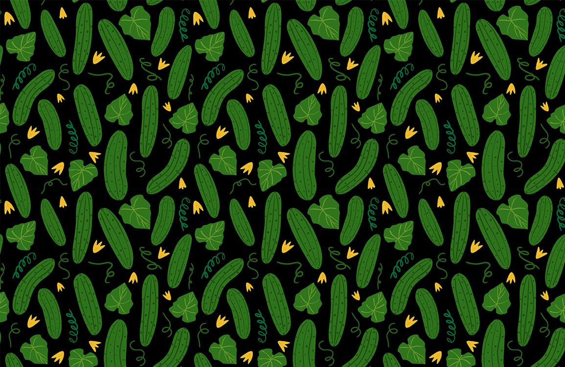 Green Botanical Cucumber Pattern Wallpaper - Vibrant Nature-Inspired Kitchen Décor