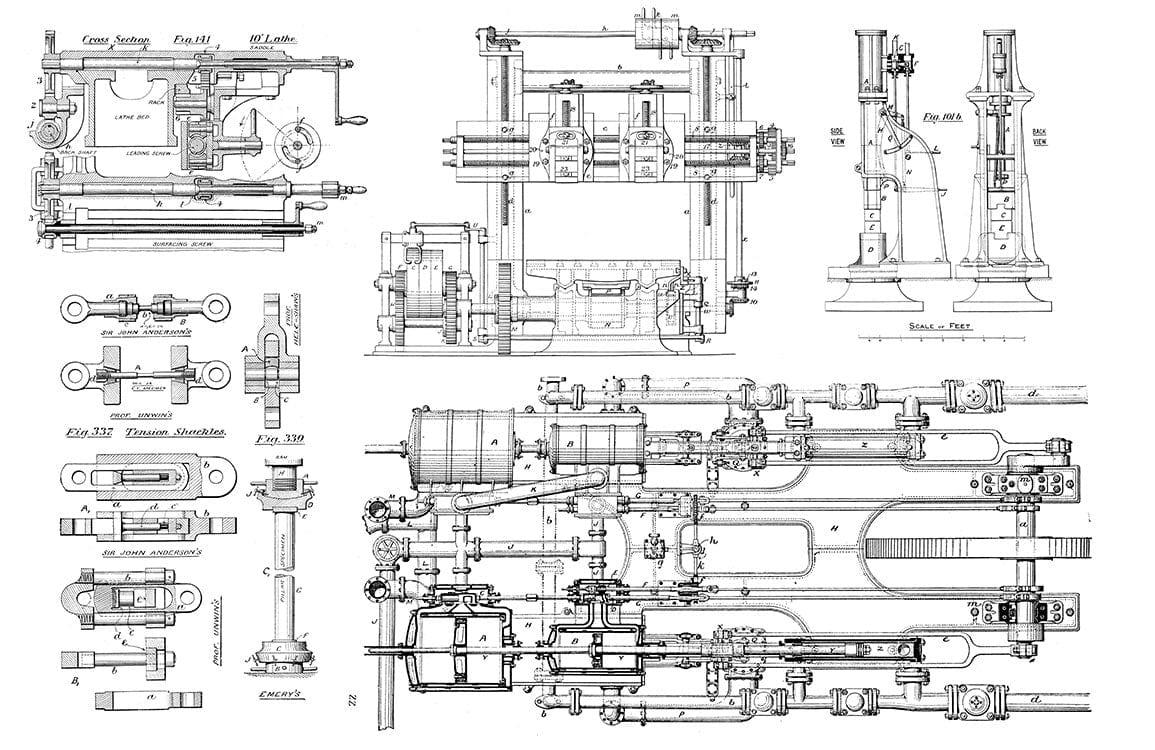 Vintage Industrial Blueprint Design Wallpaper - Monochrome Technical Drawing Style