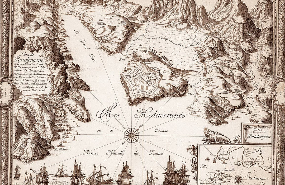 Vintage Nautical Map Brown Toned Classic Mural Wallpaper for Interiors