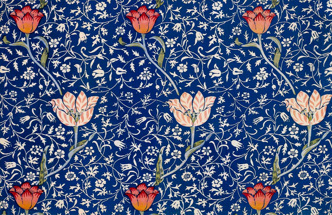 Vintage Floral Blue and Red Botanical Art Nouveau Pattern Wallpaper