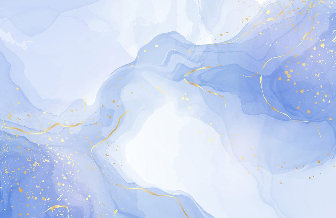 Dreamy Watercolour Blue and Gold Abstract Marble Mural Wallpaper Design