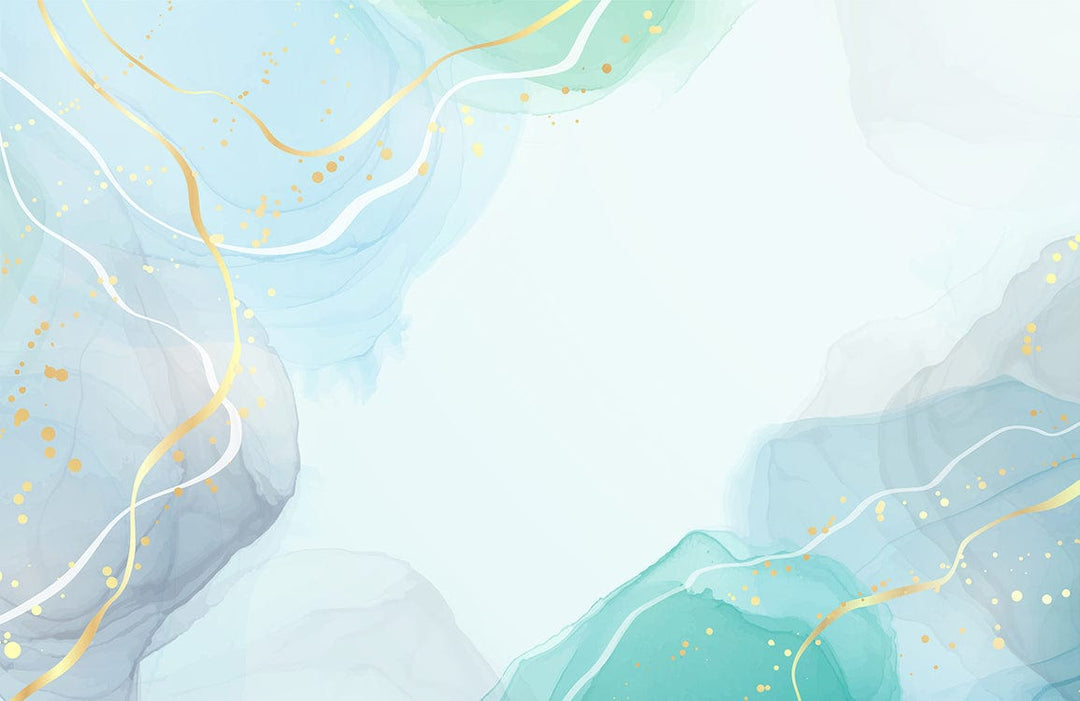 Elegant Aqua and Gold Abstract Watercolour Mural Wallpaper for Modern Interiors