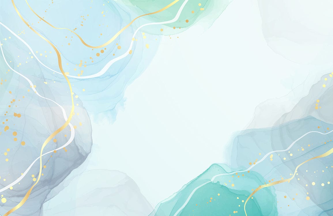 Elegant Aqua and Gold Abstract Watercolour Mural Wallpaper for Modern Interiors