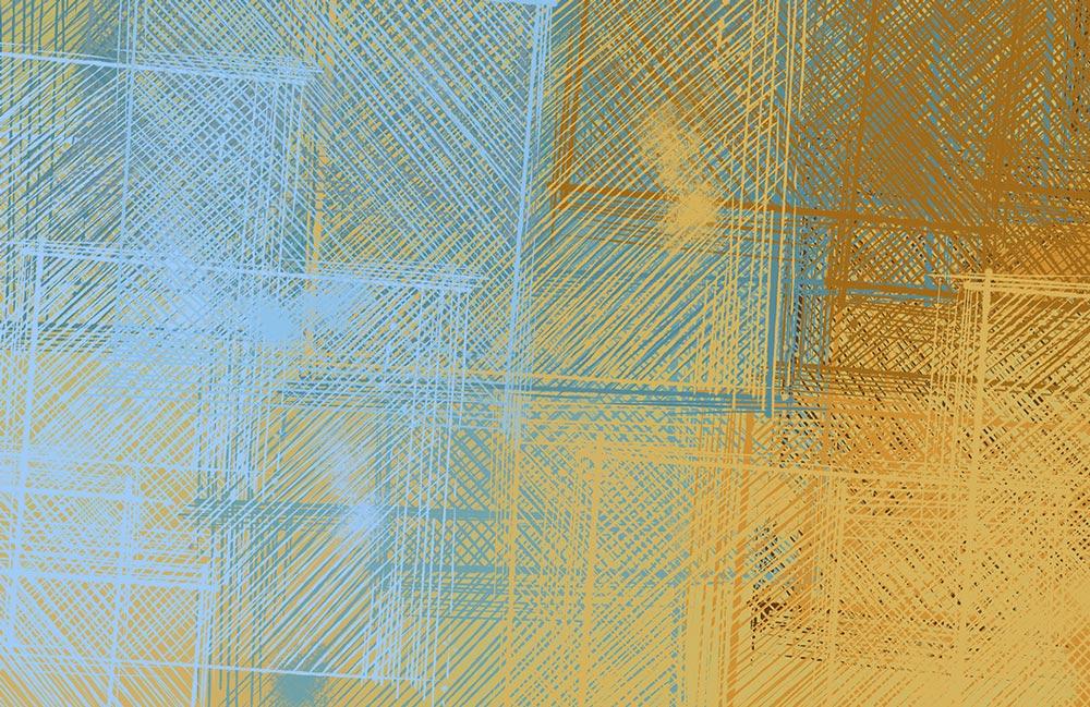 Abstract Blue and Gold Geometric Pattern Mural Wallpaper - Modern Artistic Design