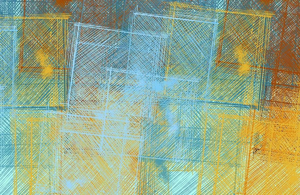 Abstract Geometric Teal and Orange Scratch Pattern Mural Wallpaper Design