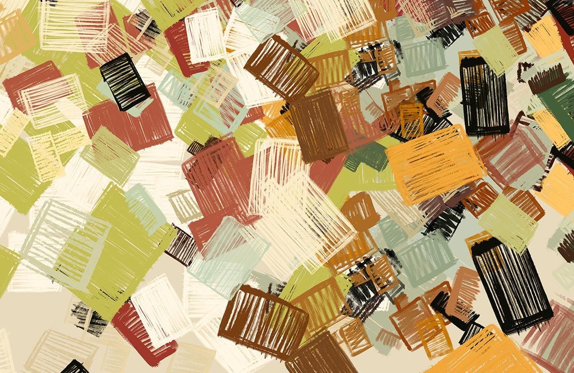 Abstract Geometric Multicolour Brushstroke Pattern Wallpaper for Contemporary Interiors