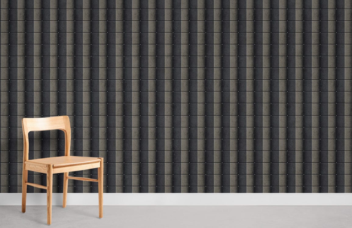 Modern Charcoal Vertical Stripe Wallpaper with wooden chair, textured styling, ideal for stylish interiors.