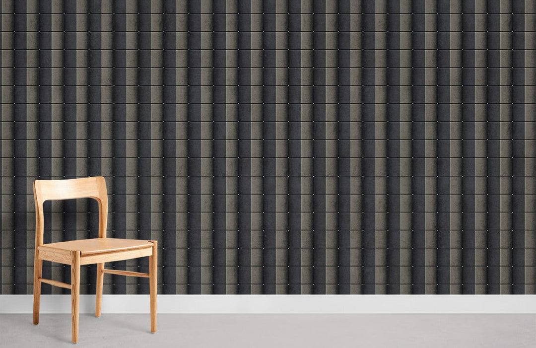 Modern Charcoal Vertical Stripe Wallpaper with wooden chair, textured styling, ideal for stylish interiors.