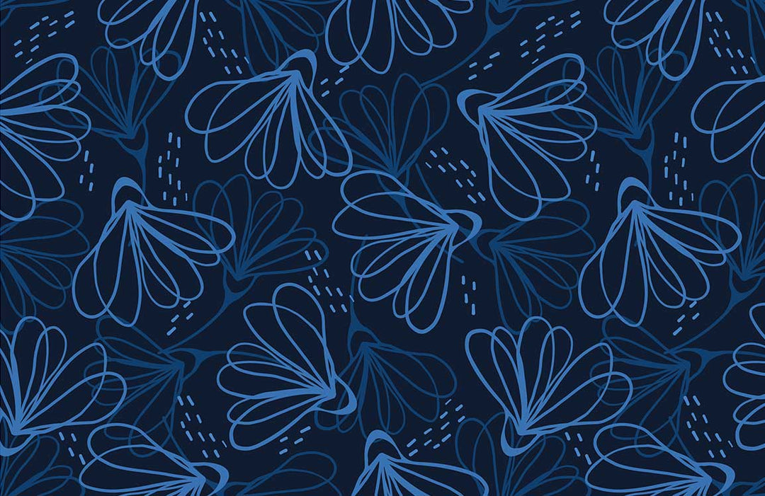 Midnight Blue Floral Elegance Modern Botanical Patterned Wallpaper Design UK